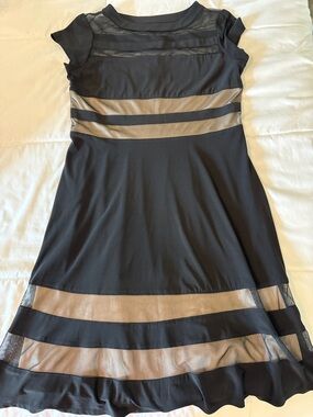 R&M Richards Black Dress with Mesh Stripes